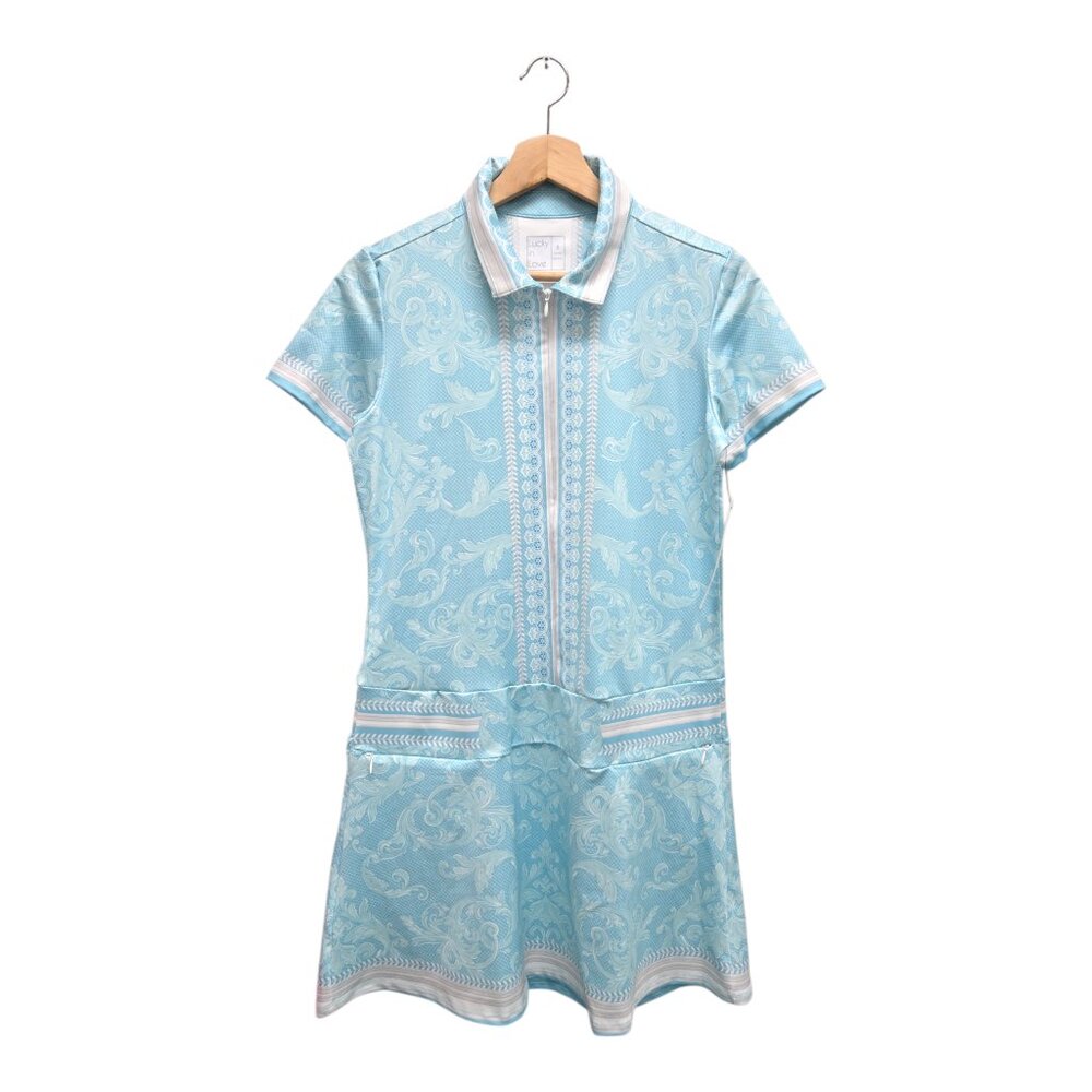 Lucky In Love Women’s Moda Floral Golf Dress Small Blue NWT